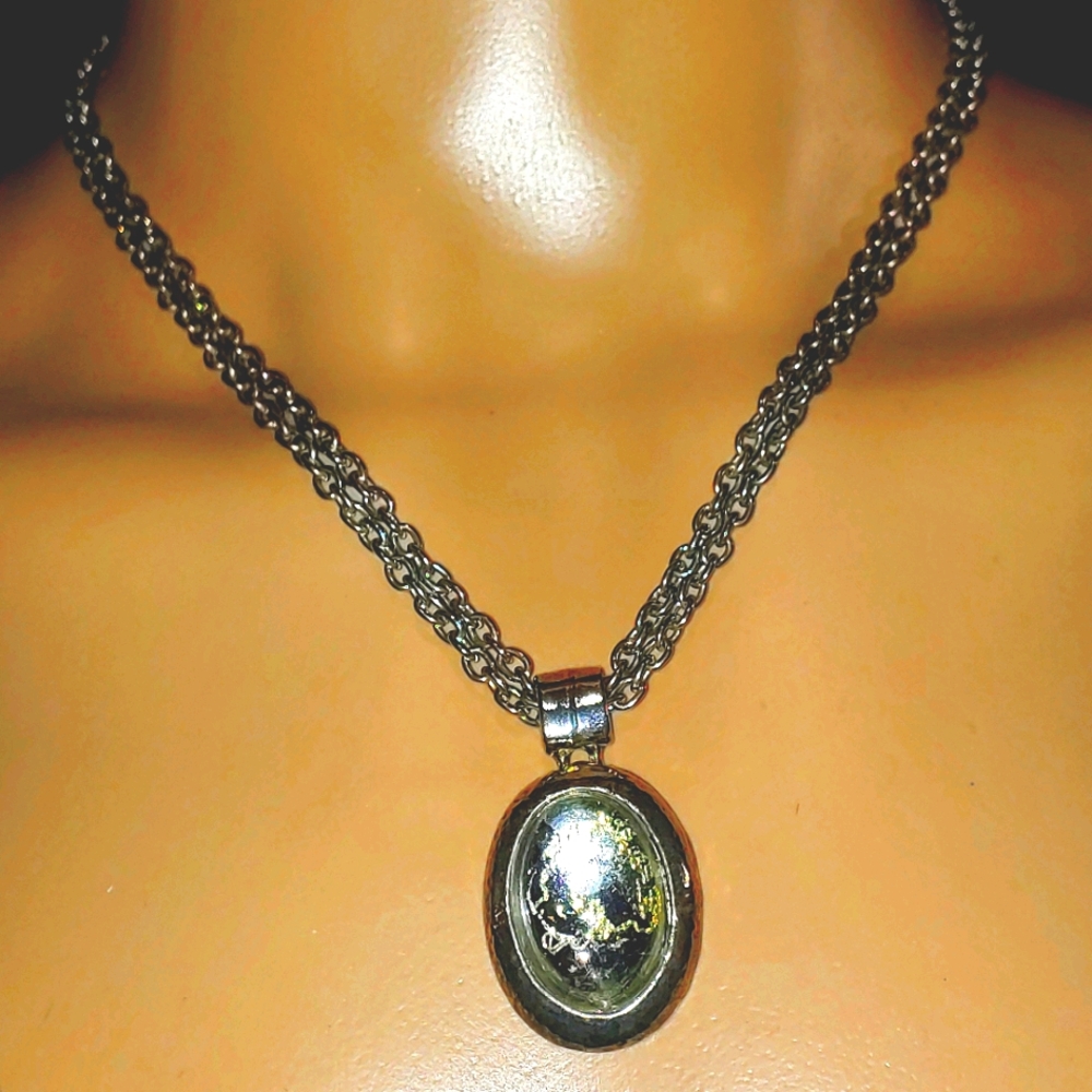 247N296 Vintage Double Strand Silver Chain With Pendant  Necklace